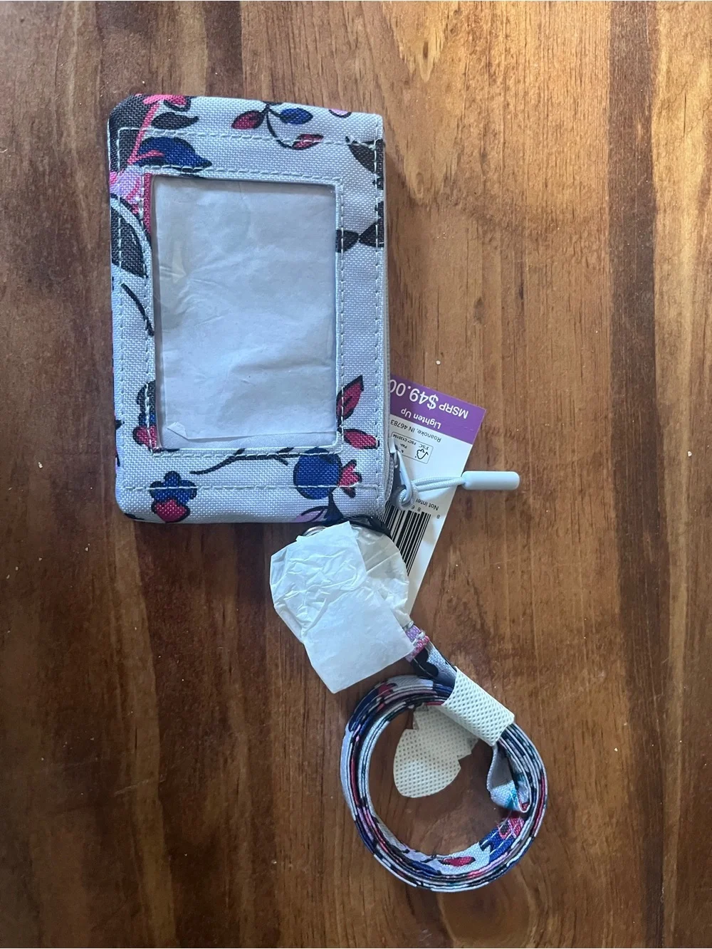 Vera Bradley White Floral ID Holder with Pink and Navy Accents